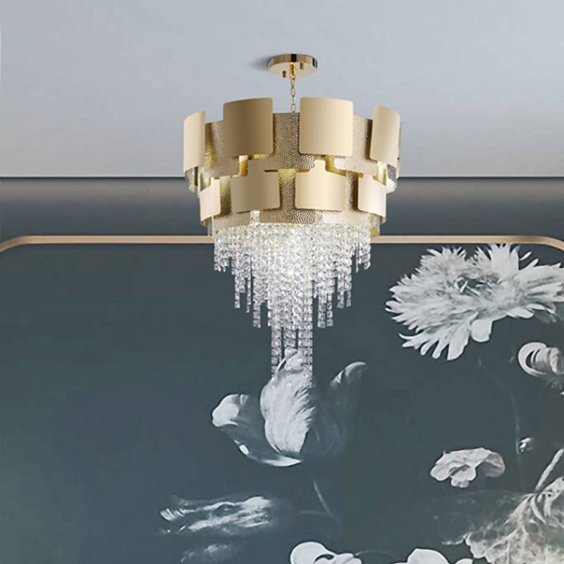 Luxury Golden Stainless Steel K9 Crystal Chandelier Villa Gold Pendant Light Post-modern crystal lighting for living room