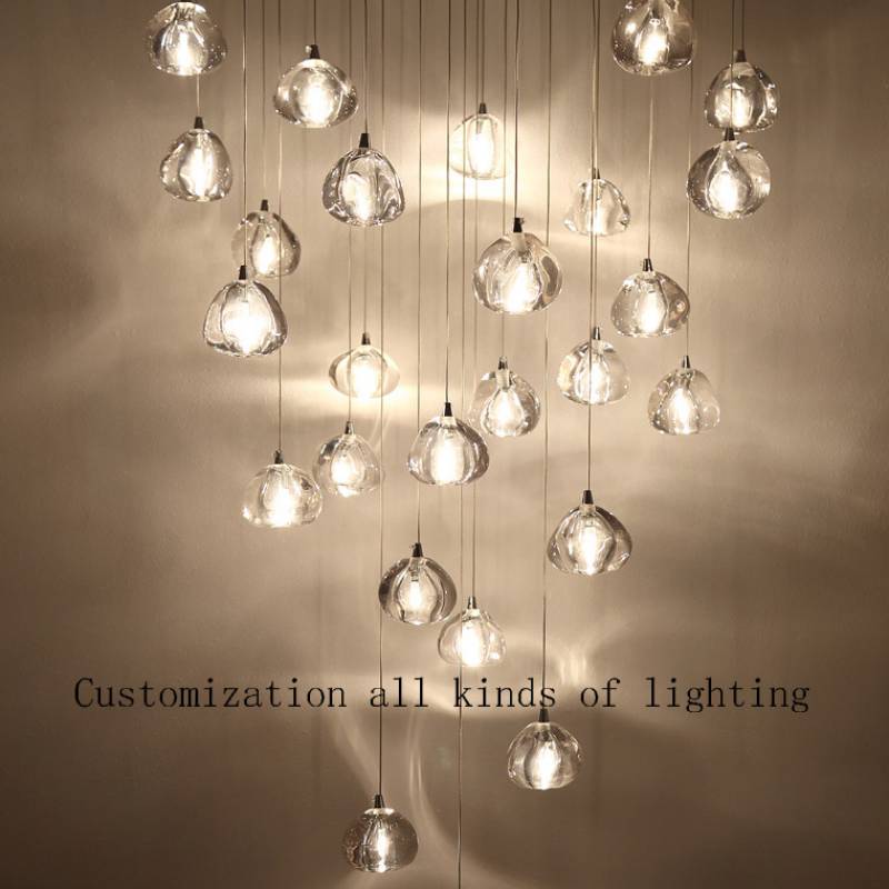 Popular Irregular Crystal LED Ball Pendant Lights Loft Drop Chandelier Customized Large hotel luxury large hanging lighting