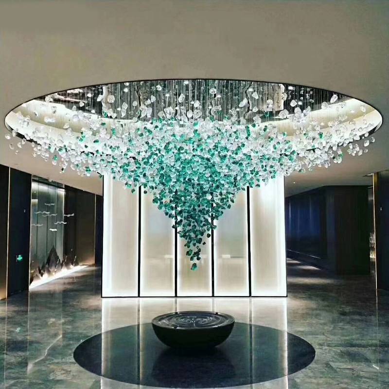 Customized Modern Luxury Chandelier Colorized Glass Stone Crystal Hanglamp For Hotel Projets Decoration pendent lamp