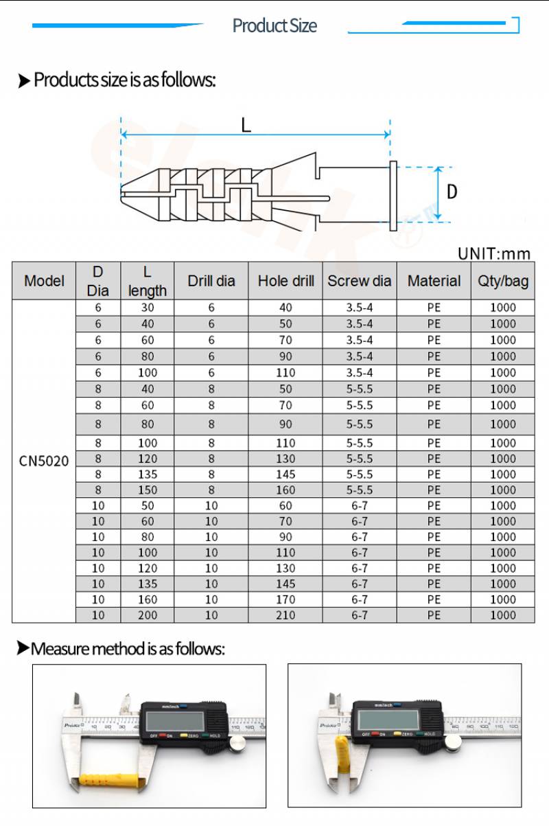 Dongguan manufacturer wholesale PE plastic wall plug expansion insulation anchors bolts plastic anchor screw