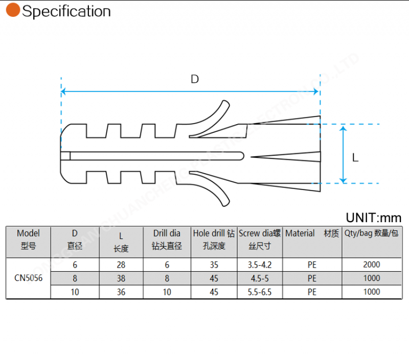 8x40mm Wholesale High quality Plastic Nylon anchor