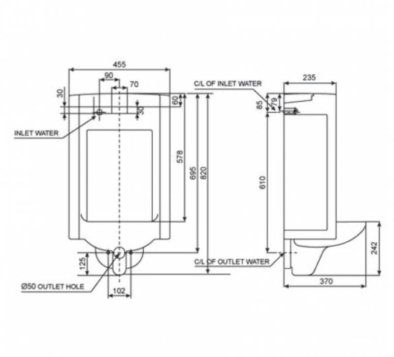 wP-6506 bản vẽ kỹ thuật bồn tiểu nam cảm ứng american standard