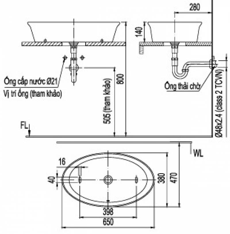 Bản vẽ bồn rửa mặt lavabo INAX L300V