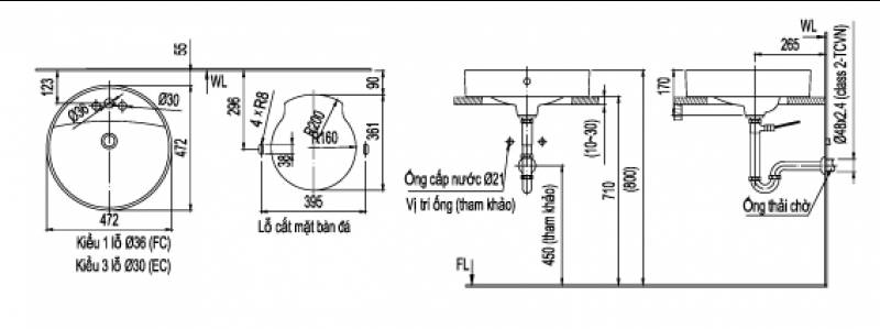 Bản vẽ Chậu rửa Inax đặt bàn L-294V