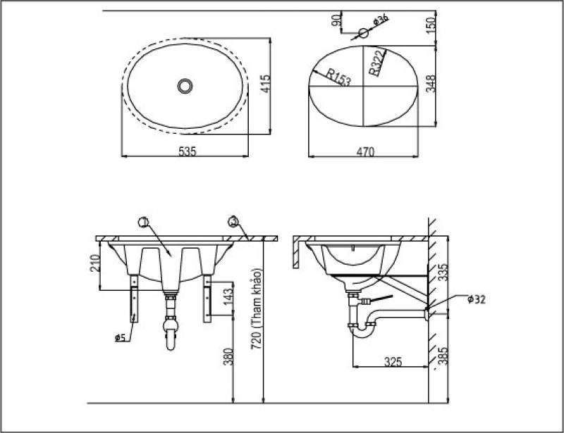 Bản vẽ bồn rửa mặt lavabo INAX L2293V