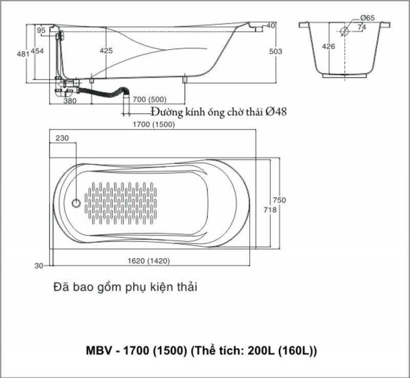 Bản vẽ kỹ thuật bồn tắm Galaxy Inax MBV-1500