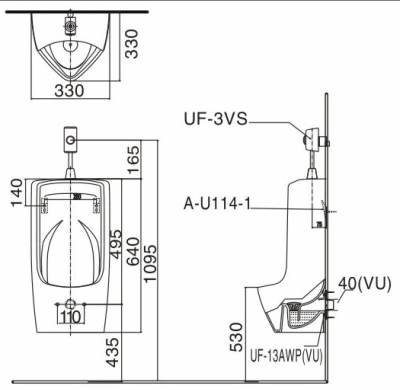 Bản vẽ bệ tiểu nam treo tường AU431V INAX