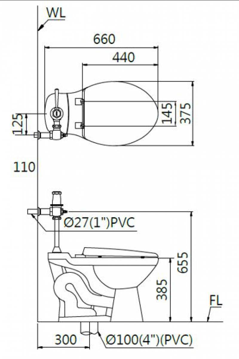 Bản vẽ bệ bệt vệ sinh Caesar CP1333+BF443