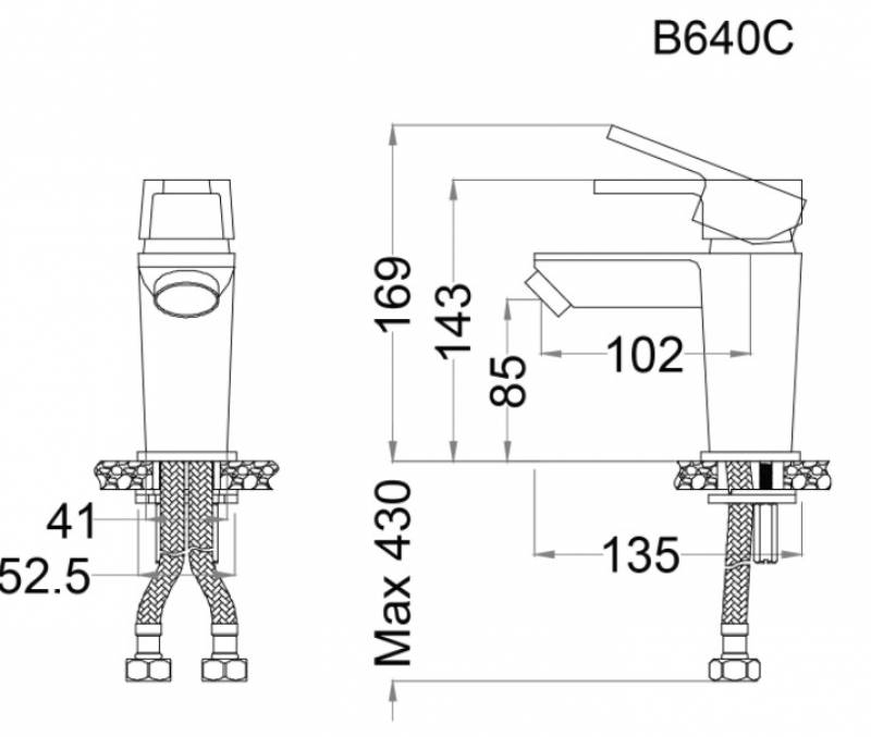 Bản vẽ kỹ thuật vòi chậu nóng lạnh Caesar B 640 CU