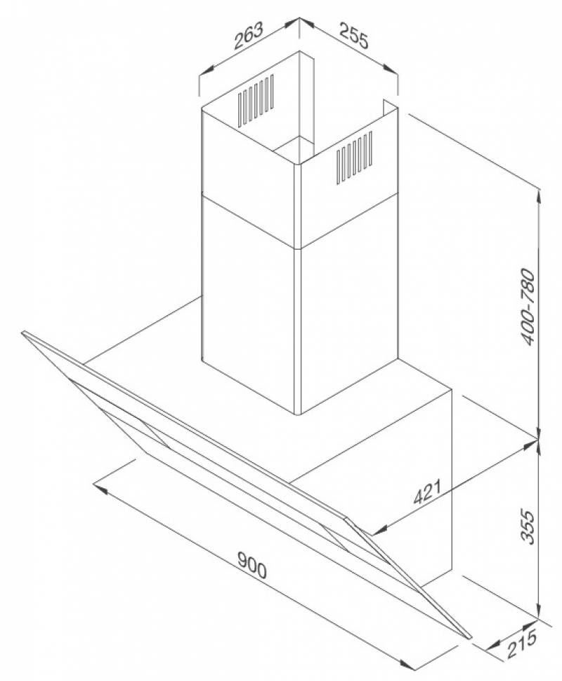 Bản vẽ kỹ thuật máy hút mùi áp tường MC-9003 Malloca