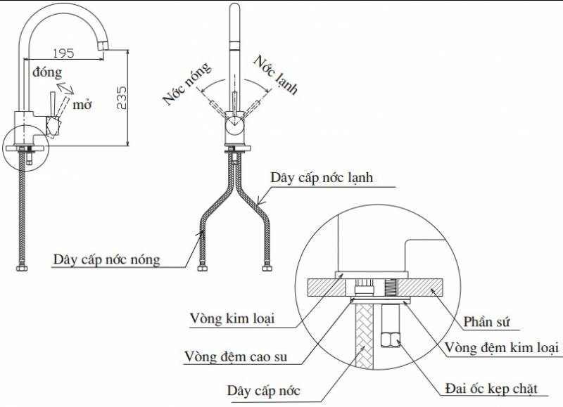 Bản vẽ kỹ thuật vòi bếp nóng lạnh INAX SFV-801S