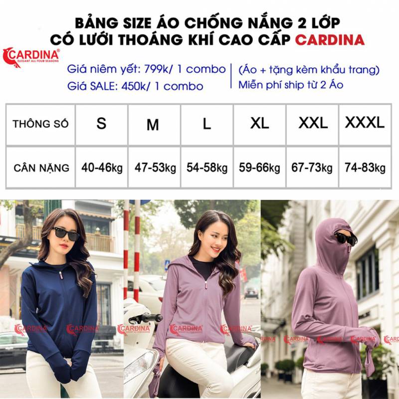 Áo chống nắng Cardina 2 lớp