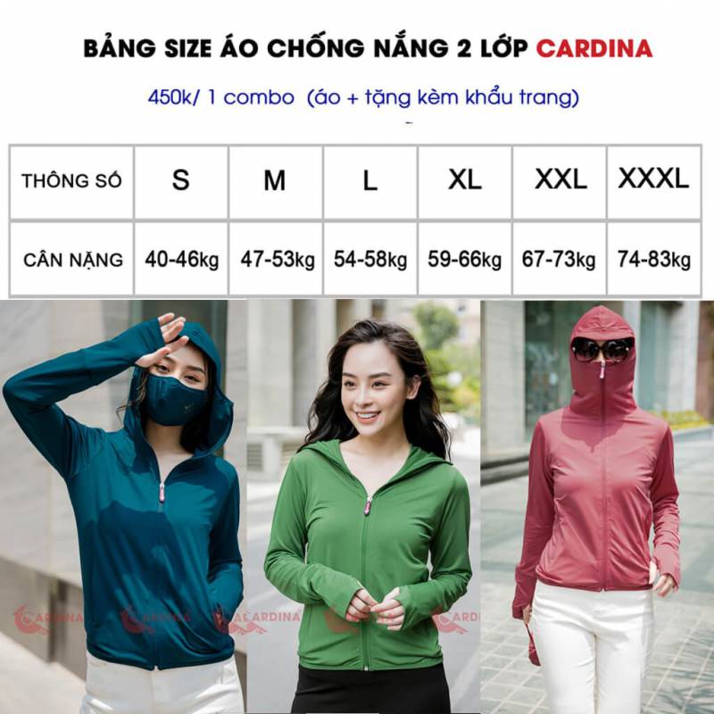 Áo chống nắng Cardina 2 lớp cản tia UV tuyệtđốiđến 97%