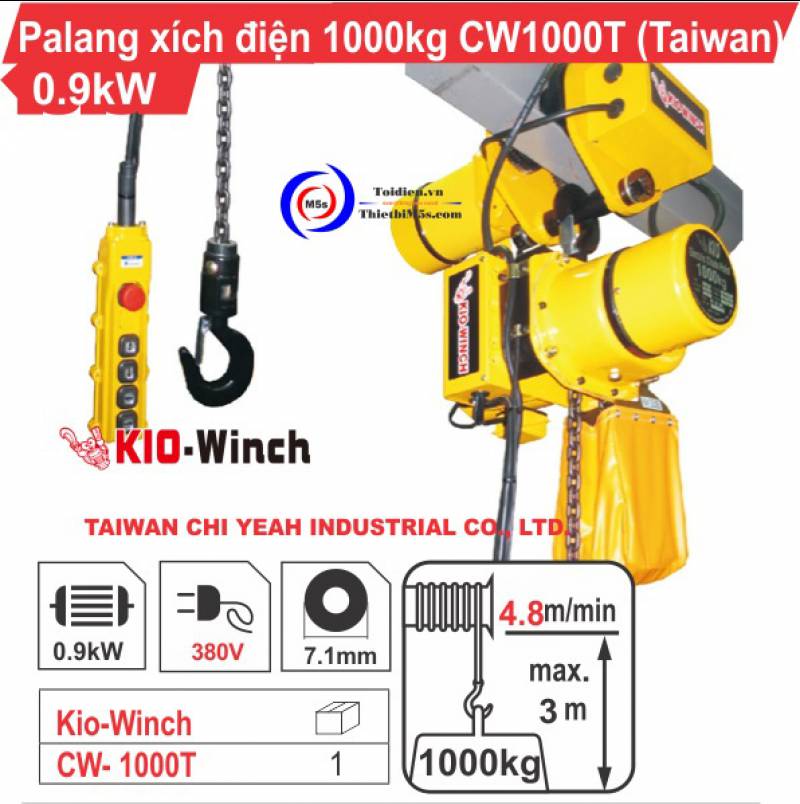 palang xích điện 1 tấn kiowinch dịch chuyển