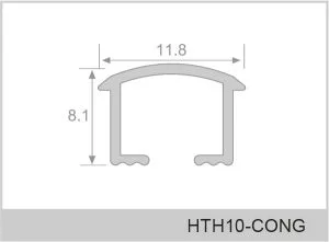 Thông số kỹ thuật mặt cắt nẹp nhôm chữ U mặt cong / nẹp chỉ nổi U 10mm