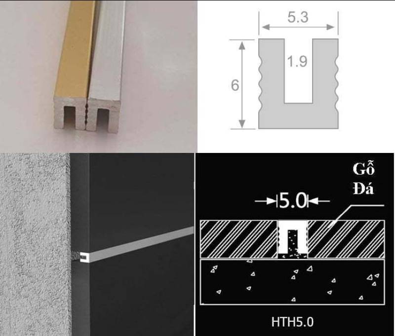 Thông số kỹ thuật và ứng dụng nẹp nhôm trang trí tạo chỉ U 5mm HTH5.0