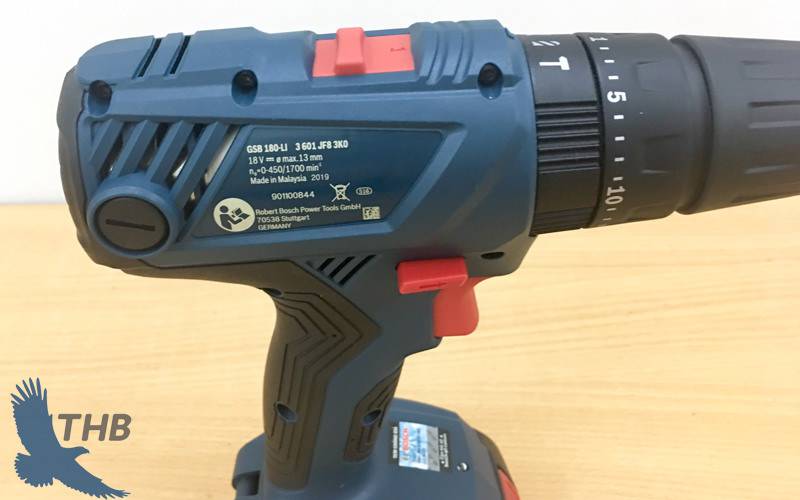 Các thông số kỹ thuật Bosch GSB 180 LI được ghi trên thân máy