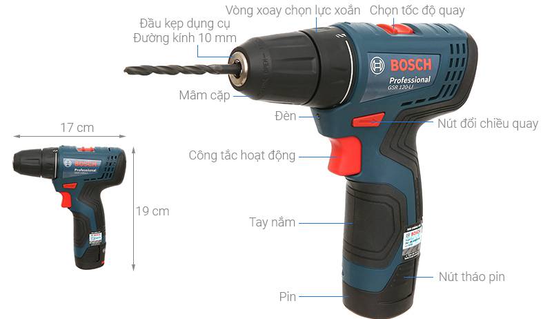 Cấu tạo máy khoan pin Bosch GSB 120li Gen ii