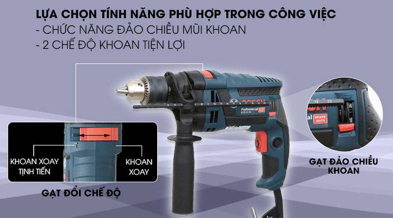 Các nút công tắc trên thân máy khoan Bosch GSB 16re cải tiến