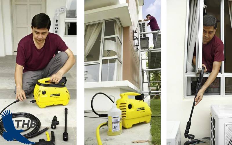 Karcher K 2.420 đi kèm với báng súng ngắn để xịt rửa điều hòa