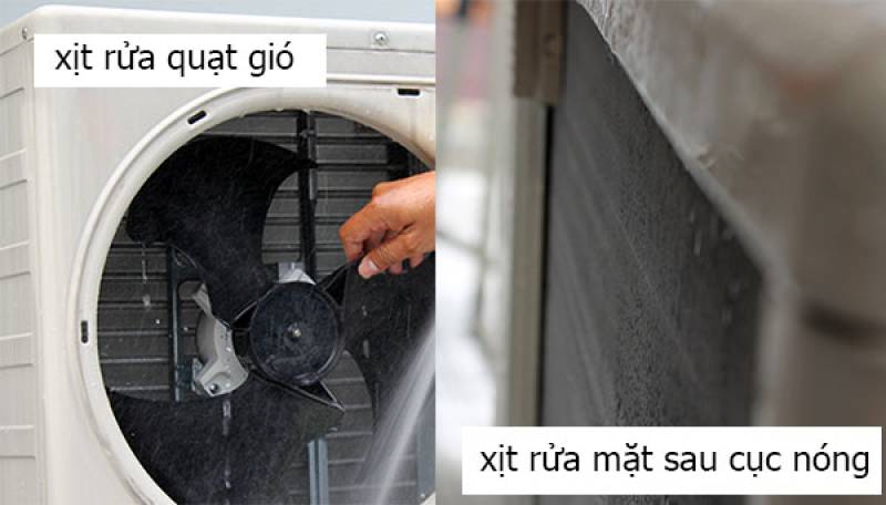 Vị trí cục nóng có thể xịt rửa được 