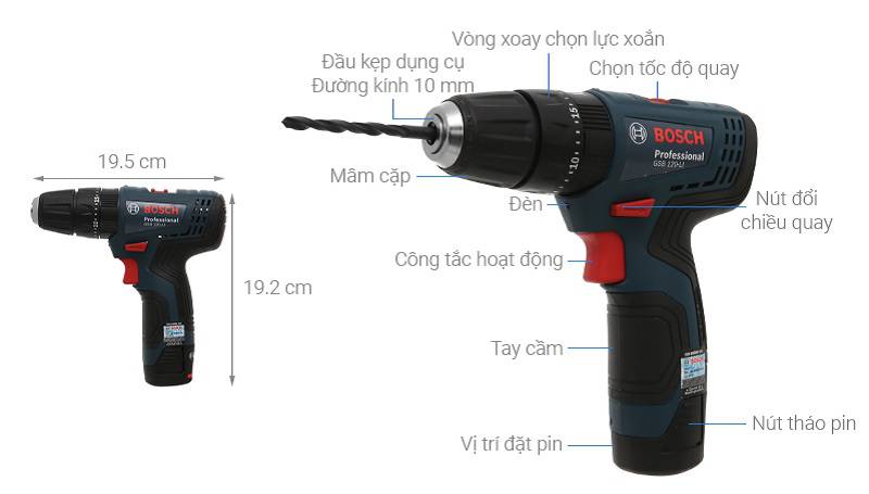 Cấu tạo của máy khoan GSB 120-LI GEN II