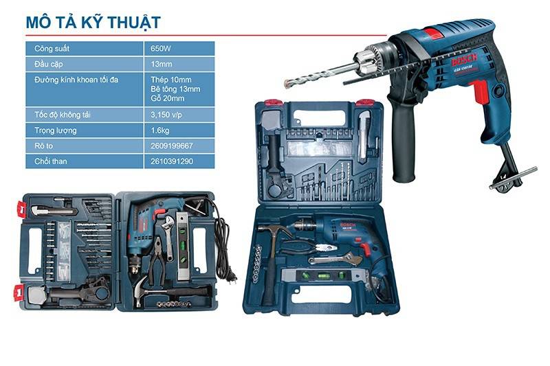 Bosch GSB 13 RE SET 100 là bộ sản phẩm đa năng cho gia đình