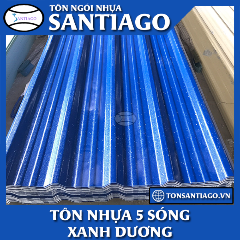 tôn nhựa pvc asa 5 sóng màu xanh dương