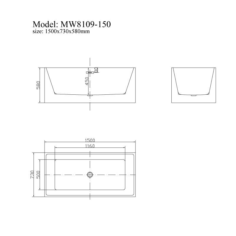 Bồn tắm đặt sàn 1.5m MOWOEN MW8109-150 bản vẽ