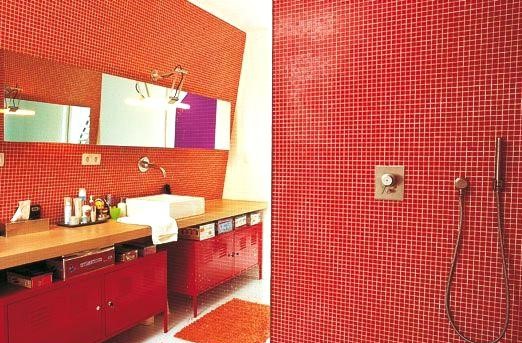 Gạch mosaic thủy tinh ốp bể bơi 25x25mm MH 2506 màu đỏ