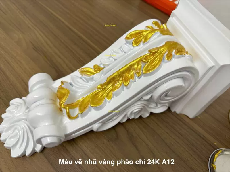 1.0 Kg – Sơn nhũ vàng 24K Gold ánh kim A12 trên bê tông, thạch cao, composite, PU