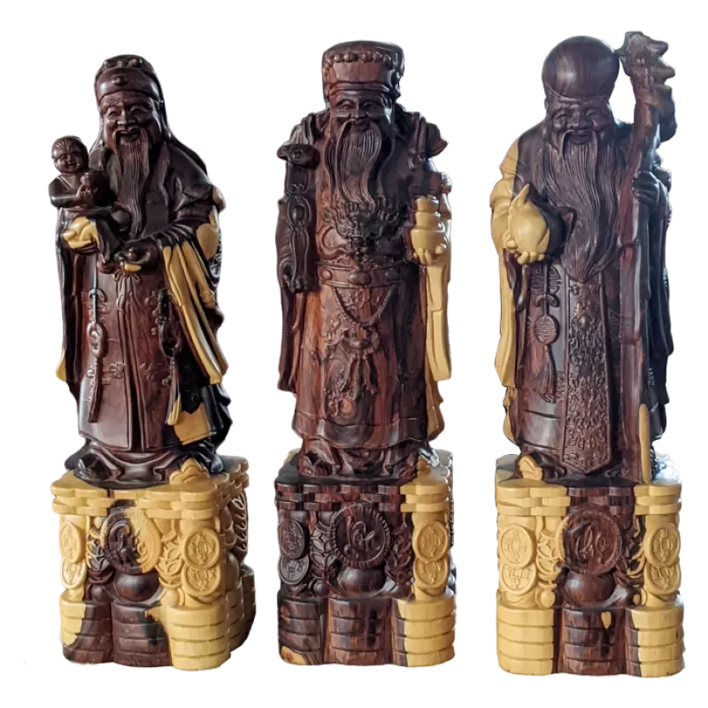 Bộ tượng Tam Đa Phúc Lộc Thọ bằng gỗ Cẩm, cao 60cm, mang phong thủy tà 