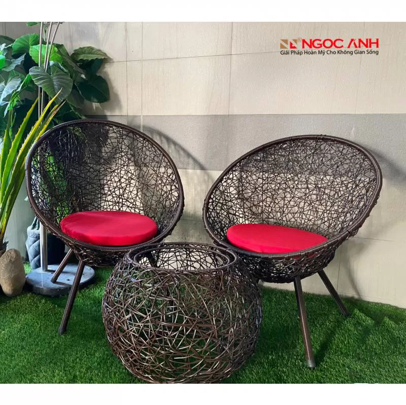 Bộ bàn ghế mây nhựa đan rối trẻ trung, thanh lịch