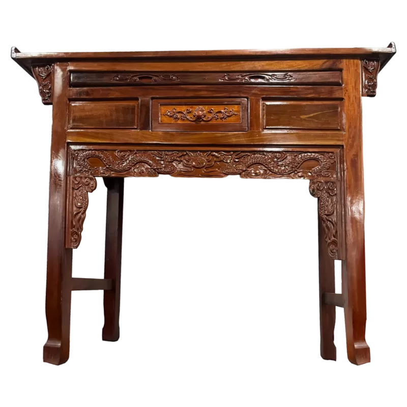 Bàn thờ Cao Gia Tiên 1m47, Gỗ Căm Xe, mặt Gõ đỏ chạm Rồng