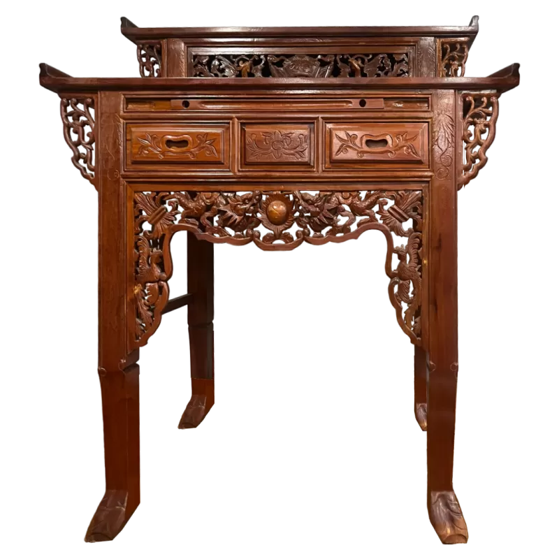 Bàn thờ Cao Gia Tiên 1m27, Gỗ Căm Xe 2 tầng, mang phong cách nội thất phòng thờ cao cấp