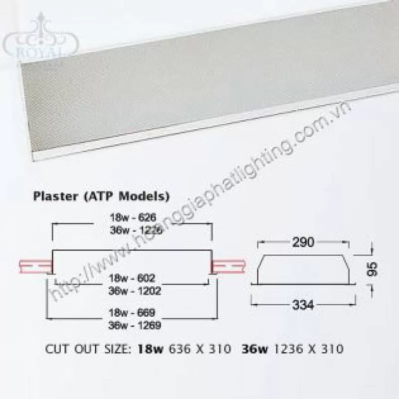 Máng đèn huỳnh quang âm trần 2 bóng Davis ATP236