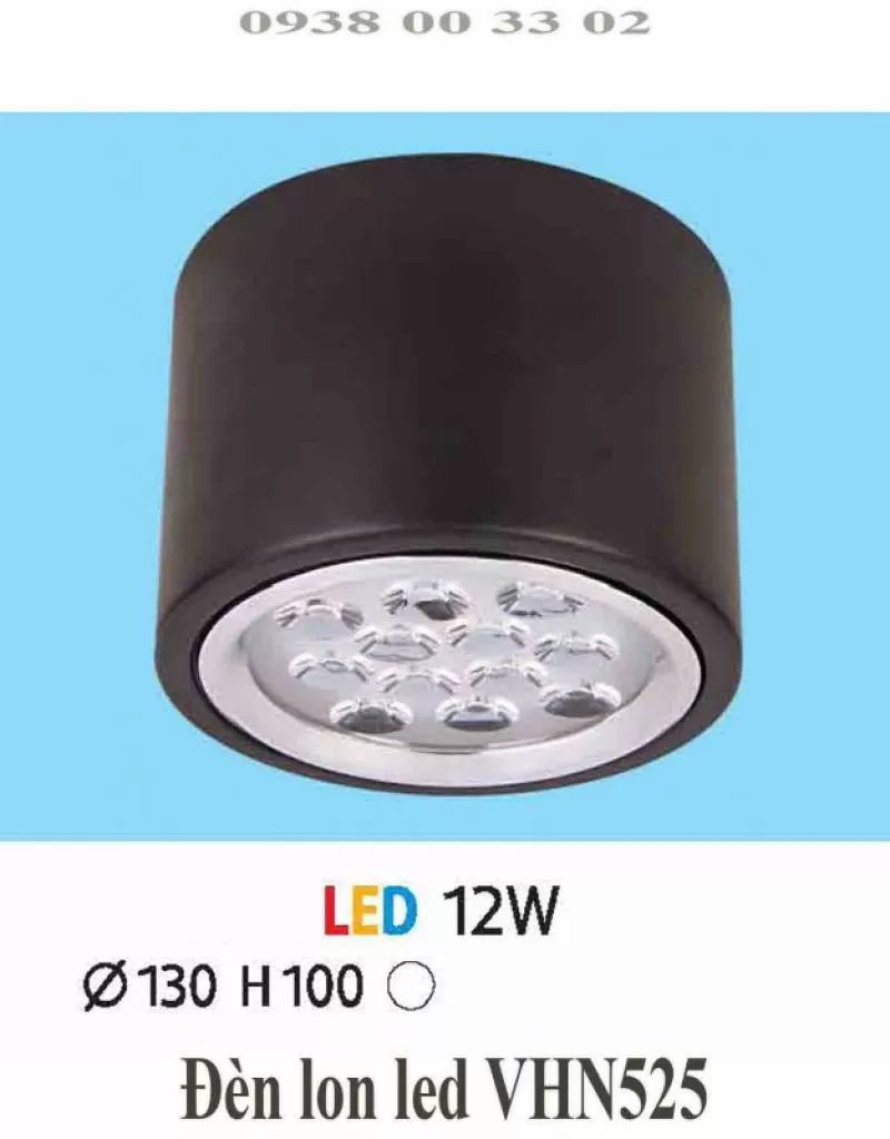 Đèn lon led nổi đen VHN525-130mm-9w
