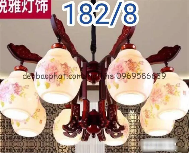 Đèn trần gỗ chao sứ 182/8