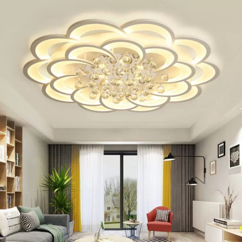 Đèn ốp trần hình bông hoa 2 tầng 20 cánh mix pha lê TOT42T20
