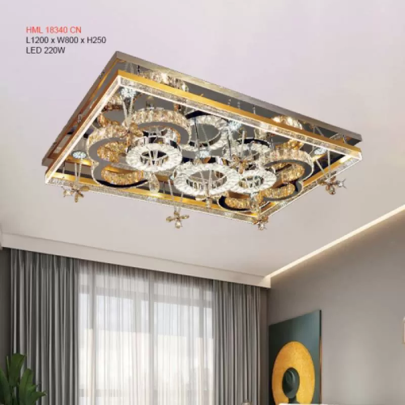 Đèn ốp trần pha lê chữ nhật HML 18340 CN