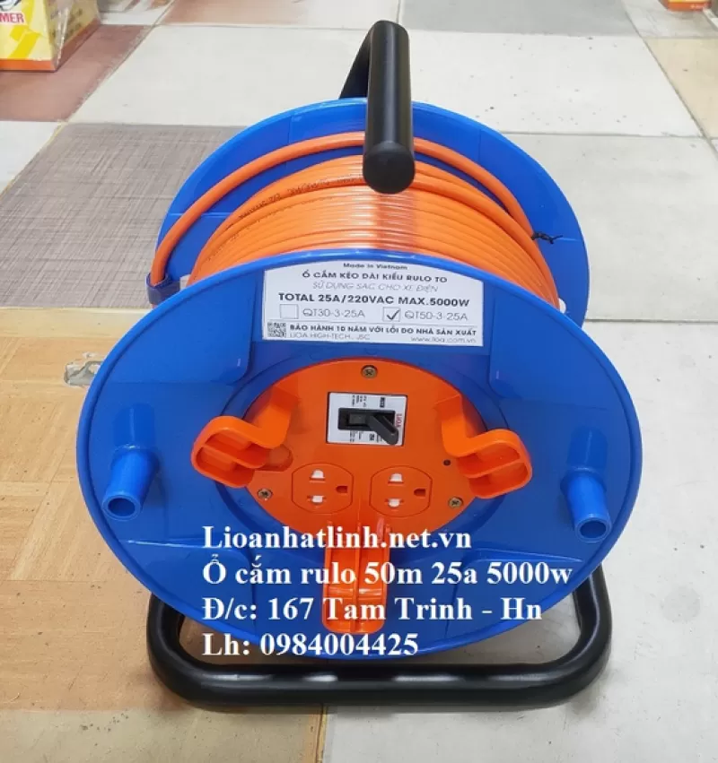 Ổ CẮM ĐIỆN RULO 50M CÔNG SUẤT LỚN 25A 5000W DÙNG CHO SẠC Ô TÔ XE ĐIỆN VINFAST