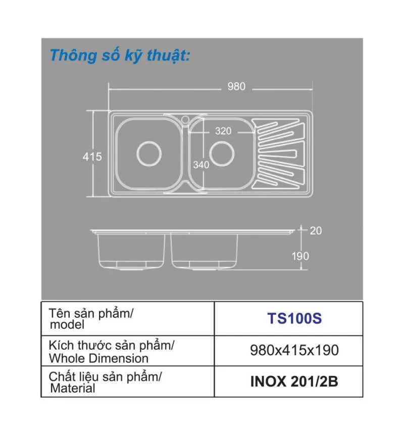 Chậu rửa inox Trường Tuyền TS100S - Toàn mỹ