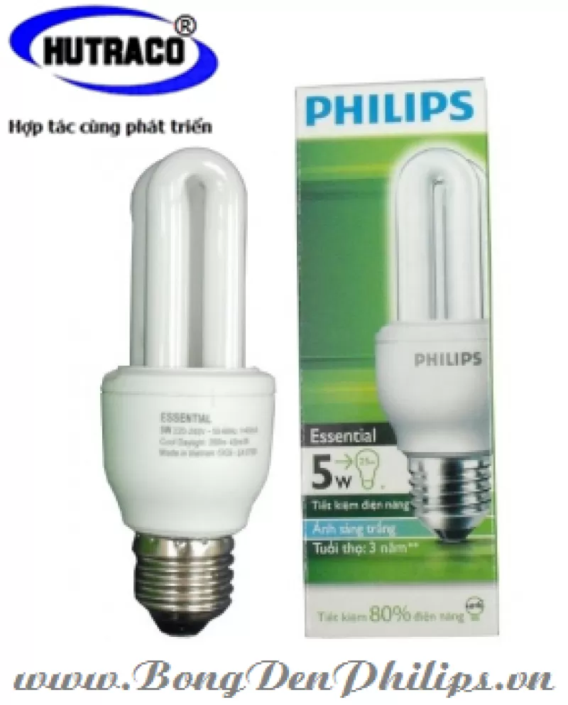 Bóng đèn Compact Philips 5W 2U Genie ánh sáng vàng
