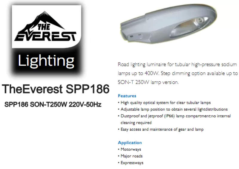 Đèn đường cao áp The Everest SPP186 SON-T250W Philips 220V-50Hz (bao gồm tăng phô, kích, tụ, bóng Philips)