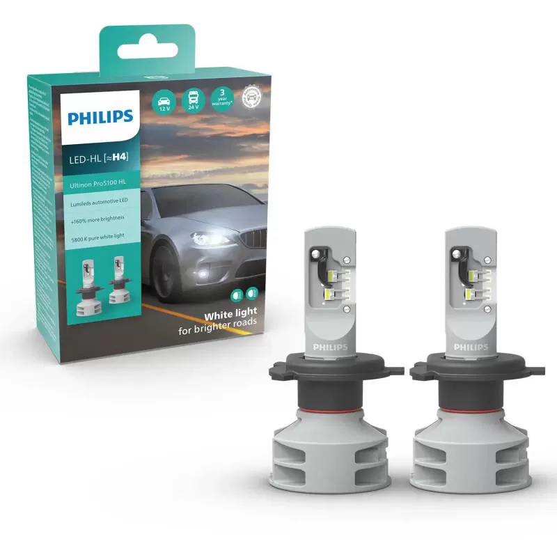 H4 11342 Pro 5100 LED U51 CW X2 12V-24V 12W 5800K - Hộp 2 Bóng đèn pha xe hơi ô tô Philips Pro 5100 LED H4 11342 U51 CW X2 12V-24V 12W 5800K tăng sáng 160