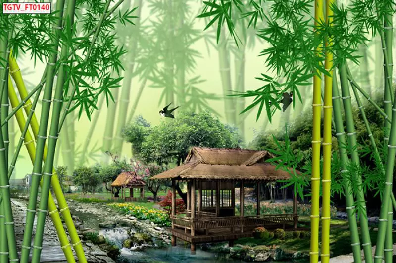 Tranh dán tường nhà tranh vườn trúc