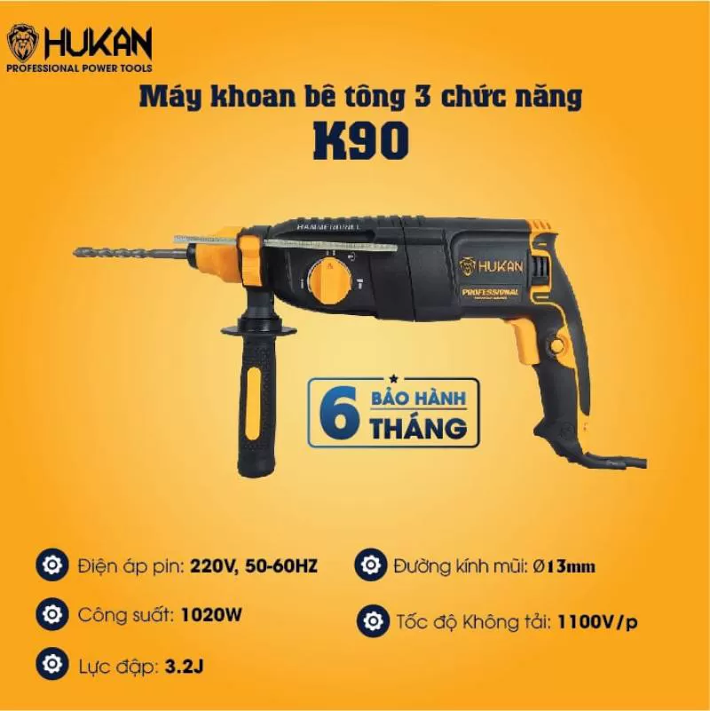 Máy khoan bê tông 3 chức năng HUKAN K90