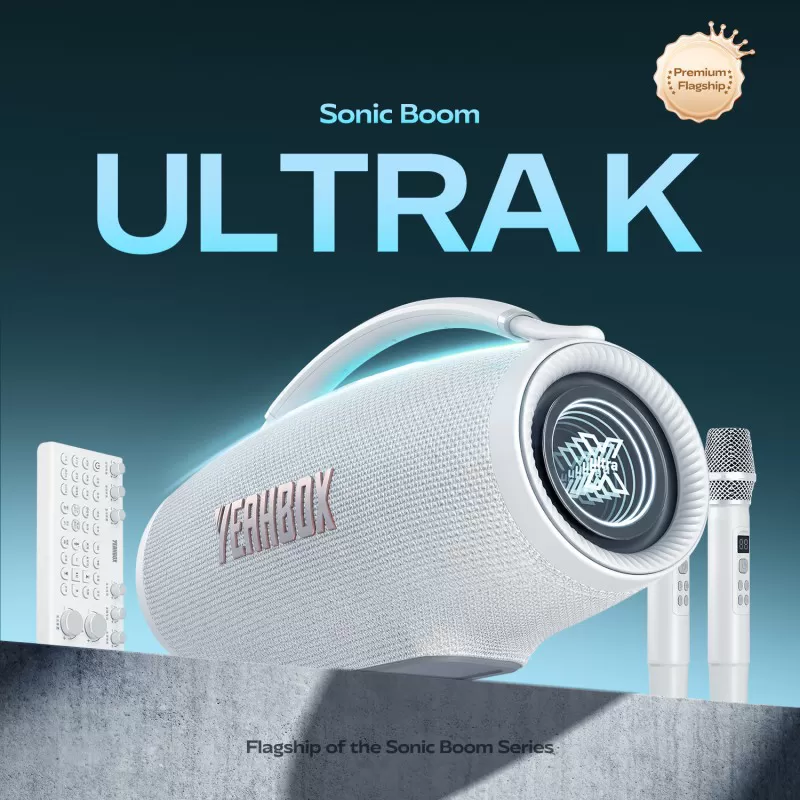 Loa karaoke di động Sonic Boom Ultra K dành cho tiệc tùng, tích hợp hai micro không dây và bộ trộn âm, công suất định mức 320W / công suất đỉnh 500W.