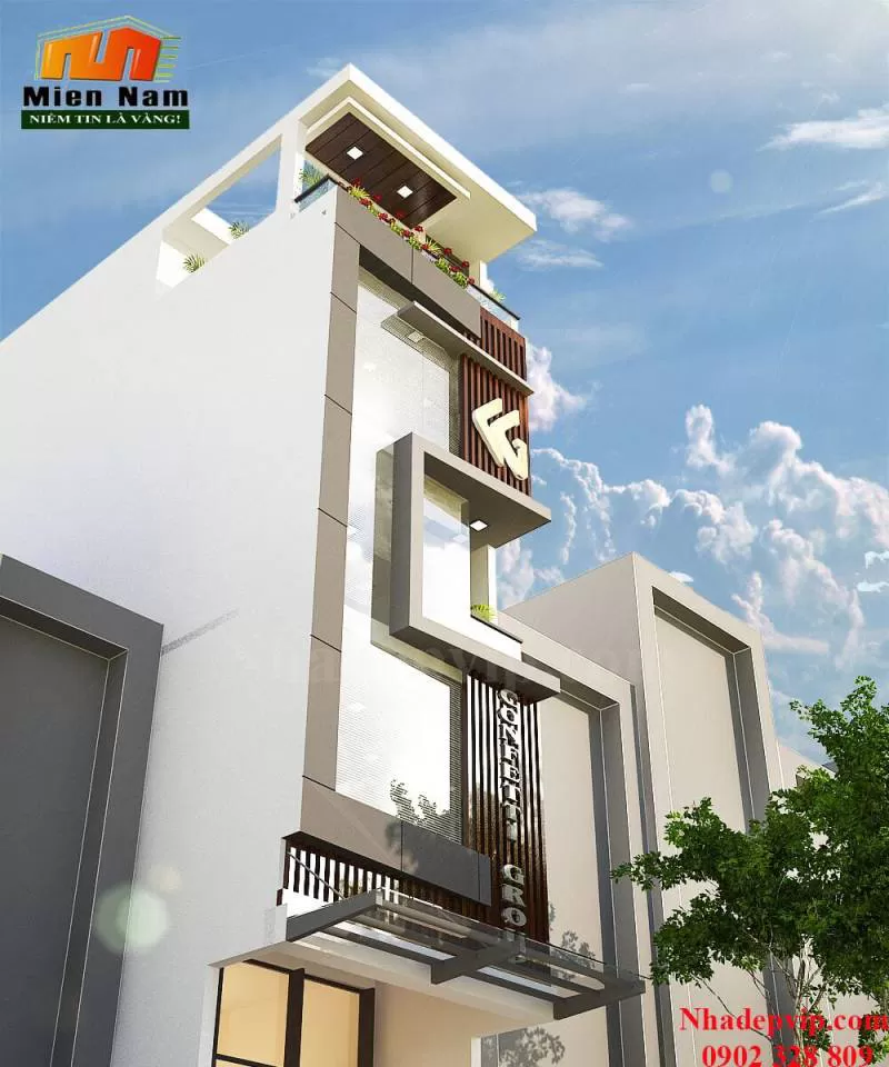 Xây nhà phố đẹp gia đình Chú Bảo Tiền Giang