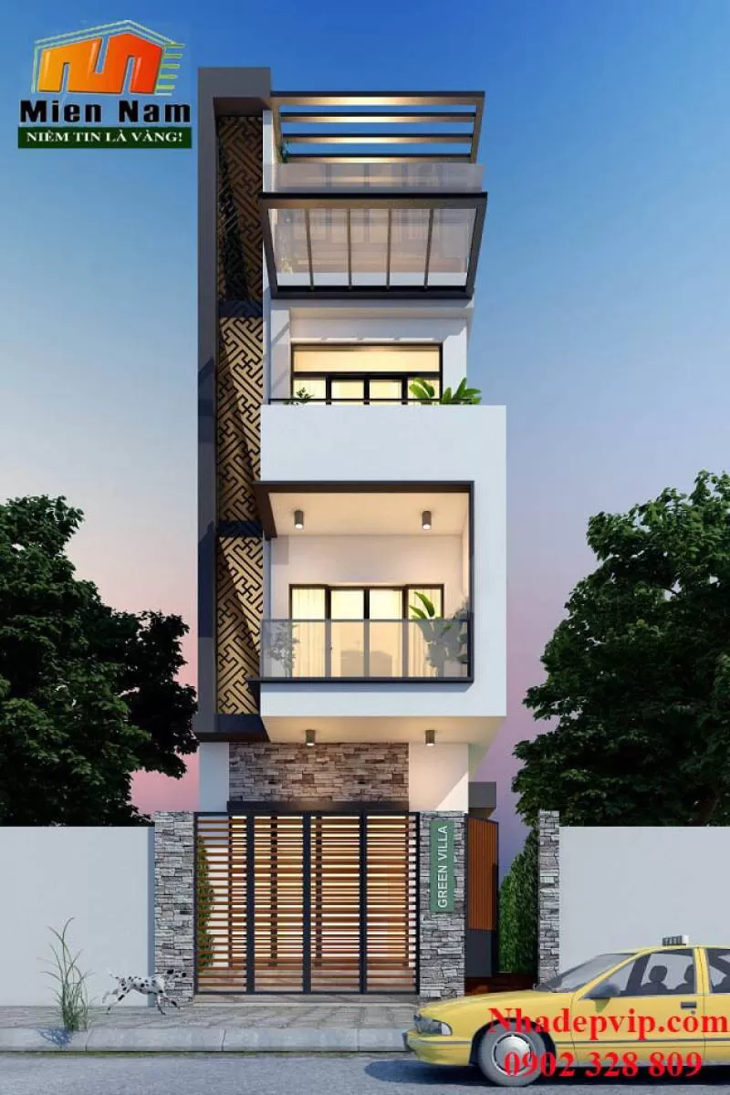 Thiết kế nhà phố 1 trệt 3 lầu gia đình anh Vĩnh chị Mây đường Võ Văn Kiệt, Quận 6